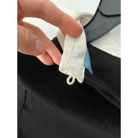 CECE Women's Short Sleeve Color Blocked Collared Blouse Black and White - Picture 8 of 12